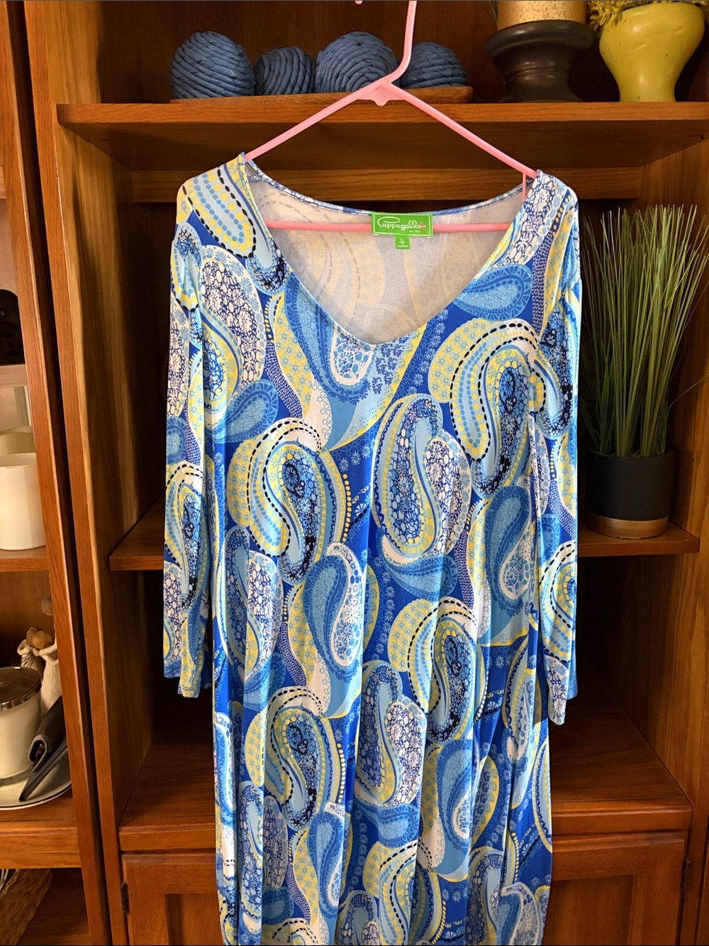 Pappagallo Blue and Yellow Paisley V-Neck Swing Dress